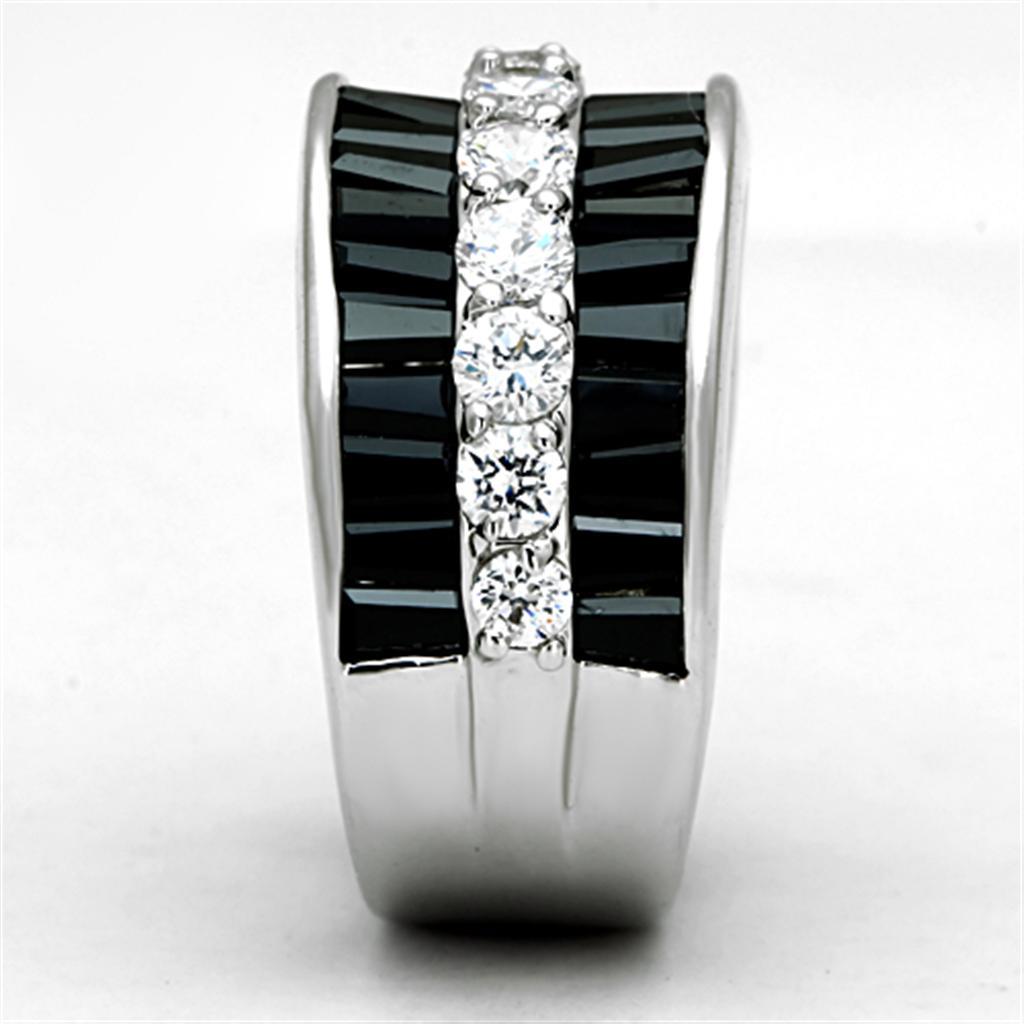 3W513 - Rhodium Brass Ring with AAA Grade CZ in Black Diamond-3