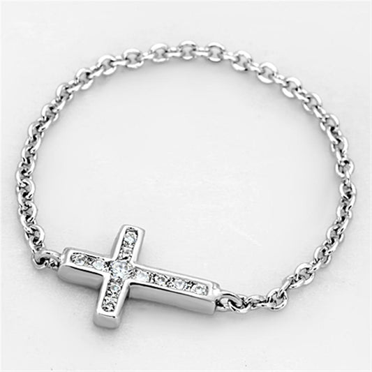 3W519 - Rhodium Brass Ring with AAA Grade CZ in Clear-1