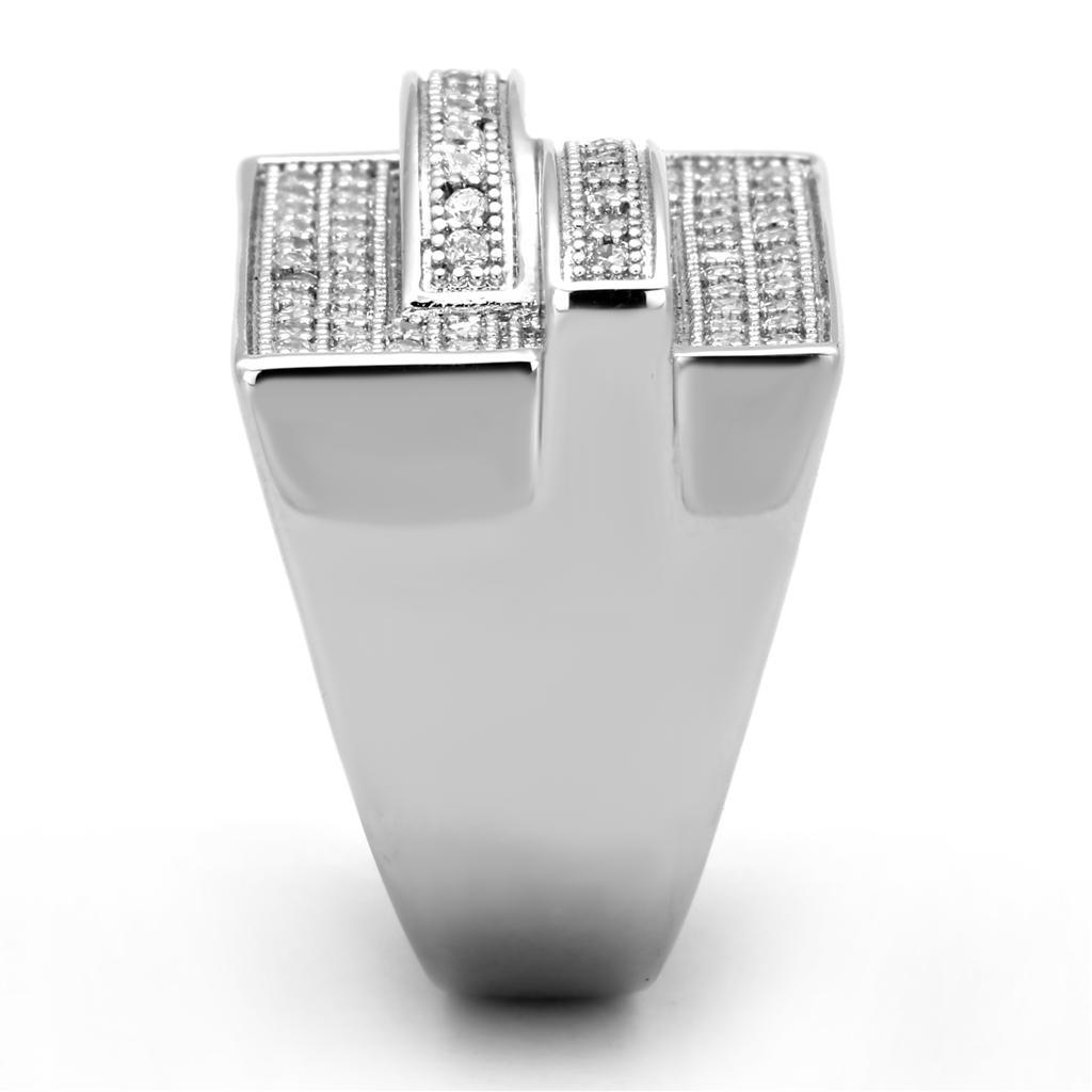 3W562 - Rhodium Brass Ring with AAA Grade CZ in Clear-3