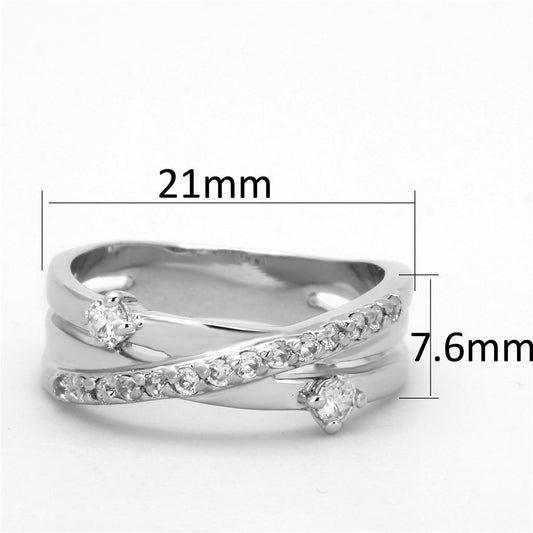 3W565 - Rhodium Brass Ring with AAA Grade CZ in Clear-1