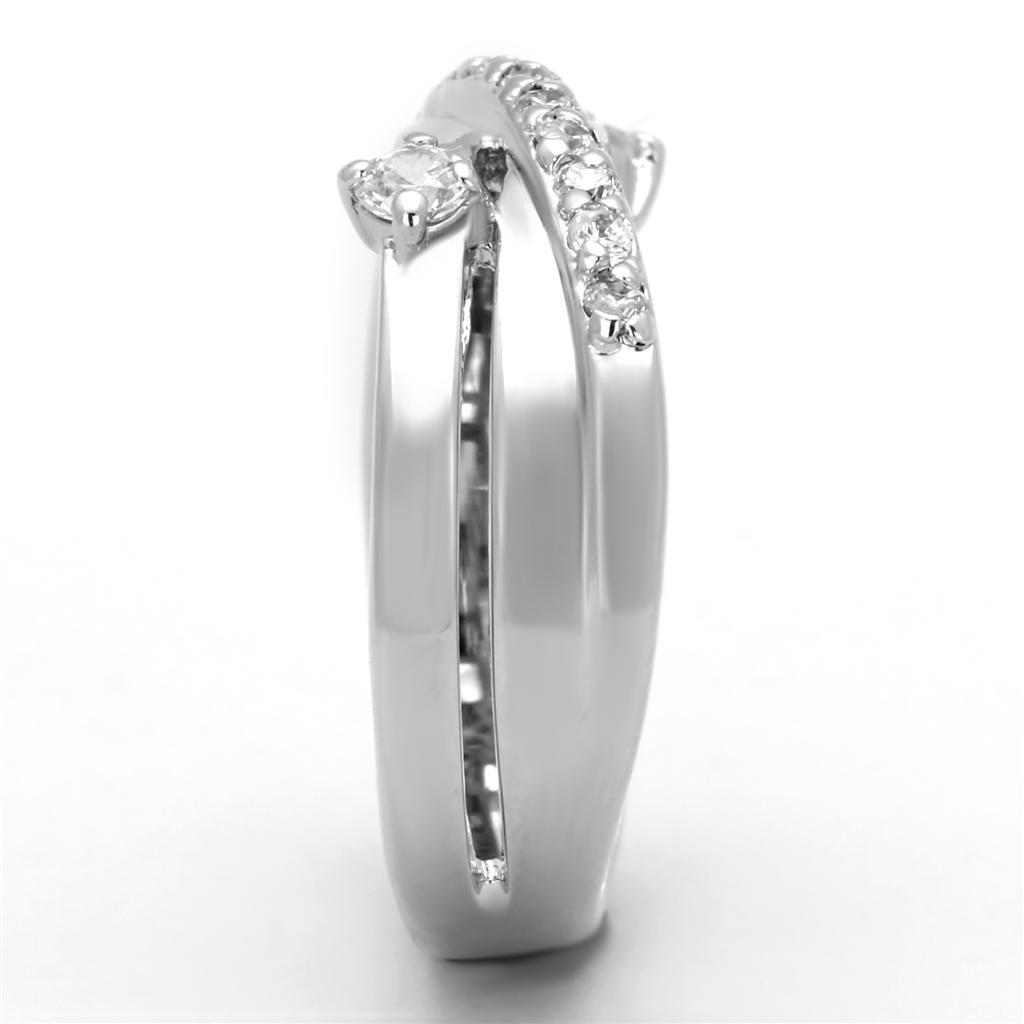 3W565 - Rhodium Brass Ring with AAA Grade CZ in Clear-3