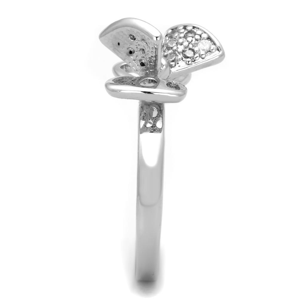 3W570 - Rhodium Brass Ring with AAA Grade CZ in Clear-3