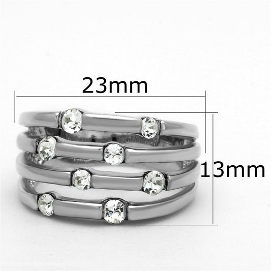 3W581 - Rhodium Brass Ring with Top Grade Crystal in Clear-1