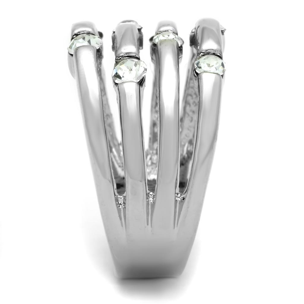 3W581 - Rhodium Brass Ring with Top Grade Crystal in Clear-3