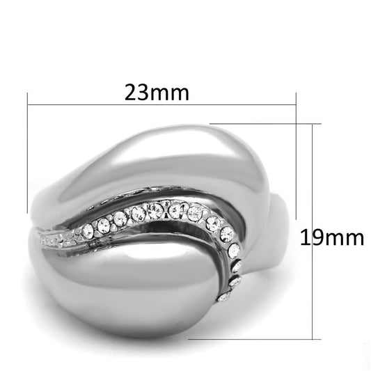 3W586 - Rhodium Brass Ring with Top Grade Crystal in Clear-1