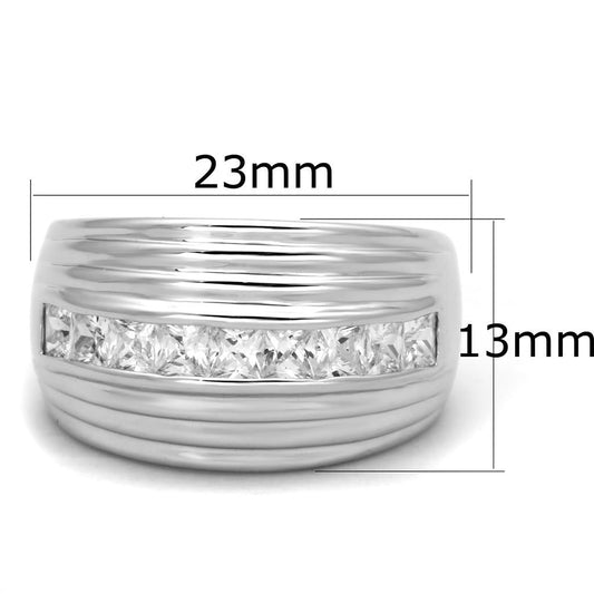 3W588 - Rhodium Brass Ring with AAA Grade CZ in Clear-1