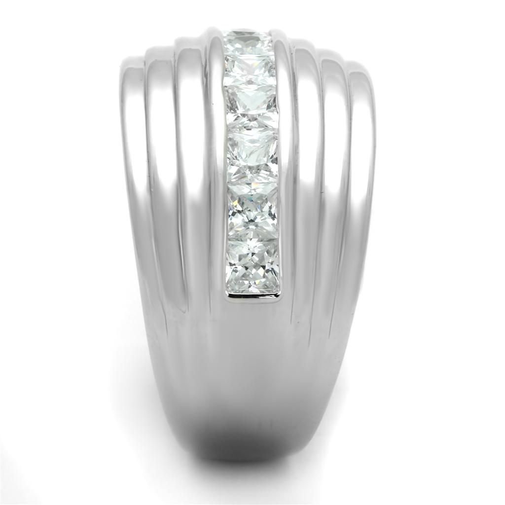 3W588 - Rhodium Brass Ring with AAA Grade CZ in Clear-3