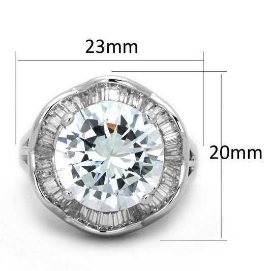 3W589 - Rhodium Brass Ring with AAA Grade CZ in Clear-1