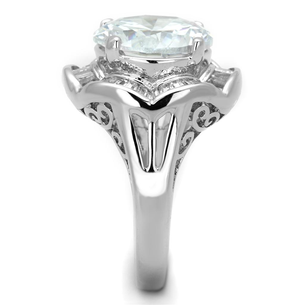 3W589 - Rhodium Brass Ring with AAA Grade CZ in Clear-3