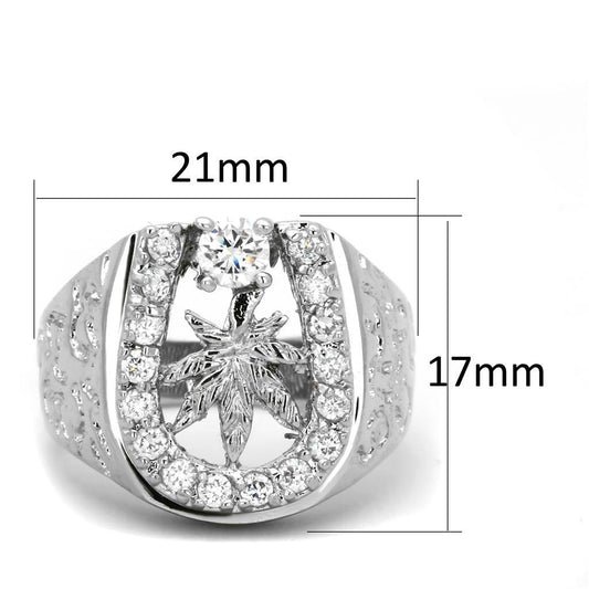 3W595 - Rhodium Brass Ring with AAA Grade CZ in Clear-1