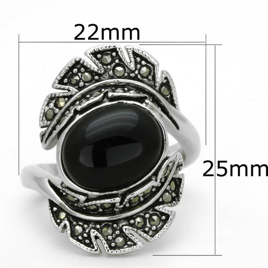 3W597 - Rhodium Brass Ring with Synthetic Onyx in Jet-1