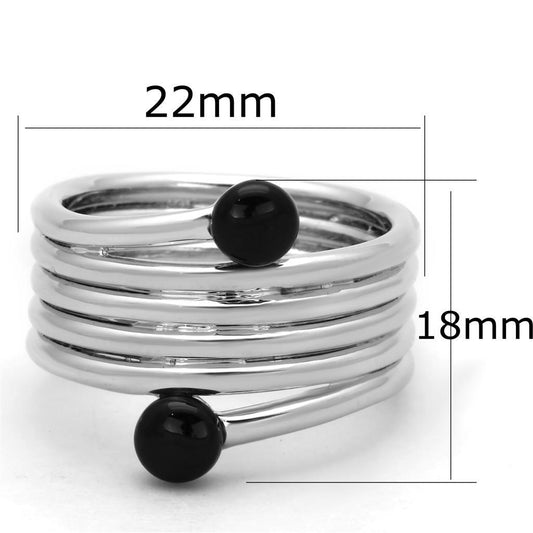 3W602 - Rhodium Brass Ring with Synthetic Onyx in Jet-1