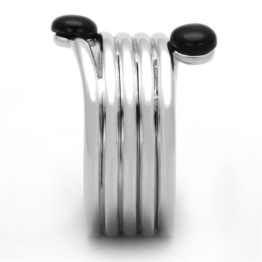 3W602 - Rhodium Brass Ring with Synthetic Onyx in Jet-3