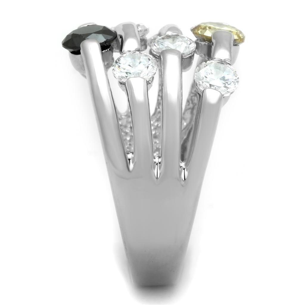 3W605 - Rhodium Brass Ring with AAA Grade CZ in Multi Color-3