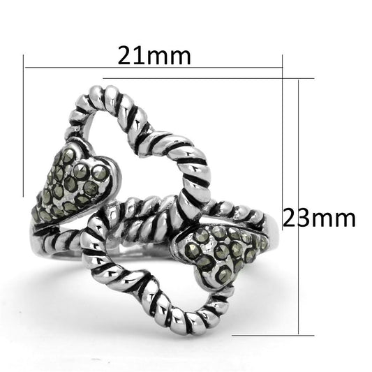 3W608 - Rhodium Brass Ring with Synthetic Marcasite in Black Diamond-1