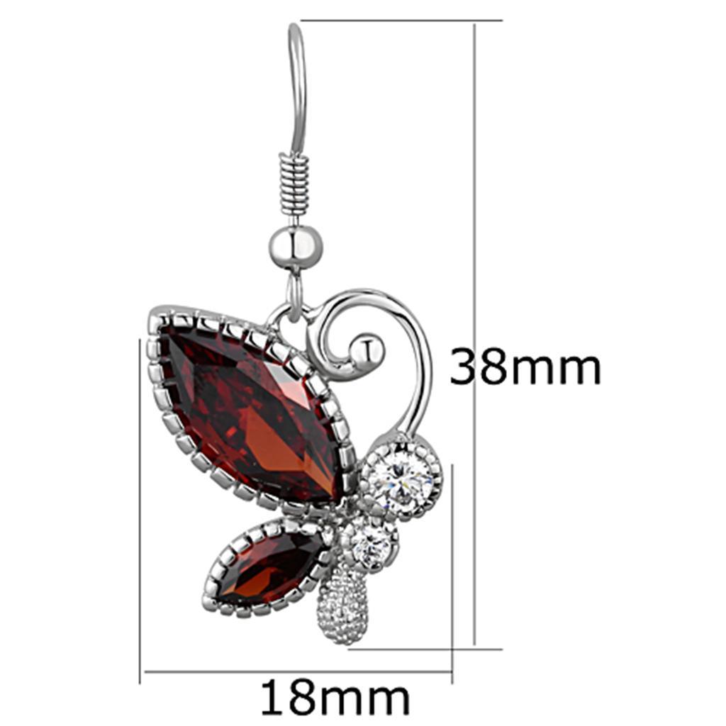 3W613 - Rhodium Brass Earrings with AAA Grade CZ in Garnet-1