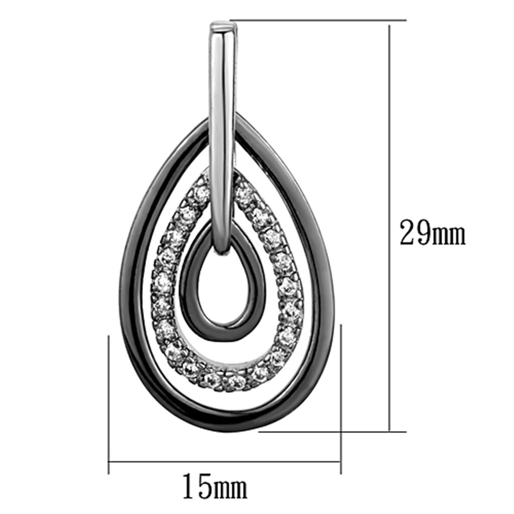 3W616 - Rhodium + Ruthenium Brass Earrings with AAA Grade CZ in Clear-1