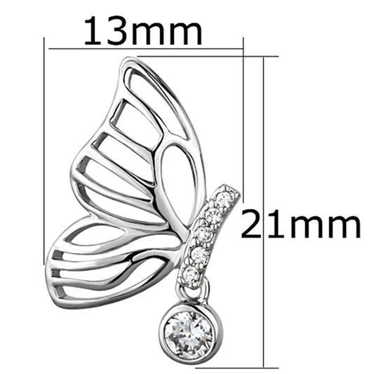 3W618 - Rhodium Brass Earrings with AAA Grade CZ in Clear-1