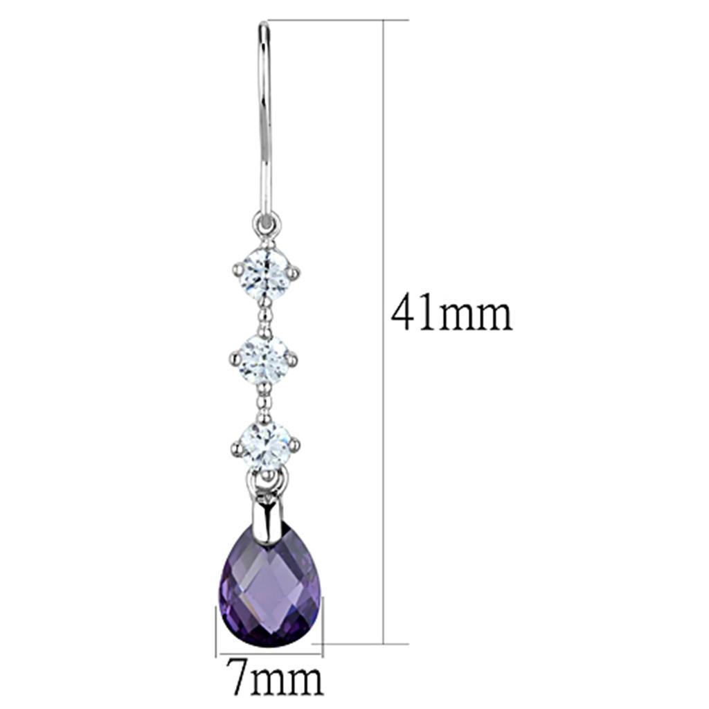 3W635 - Rhodium Brass Earrings with AAA Grade CZ in Amethyst-1
