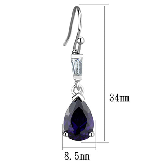 3W648 - Rhodium Brass Earrings with AAA Grade CZ in Amethyst-1