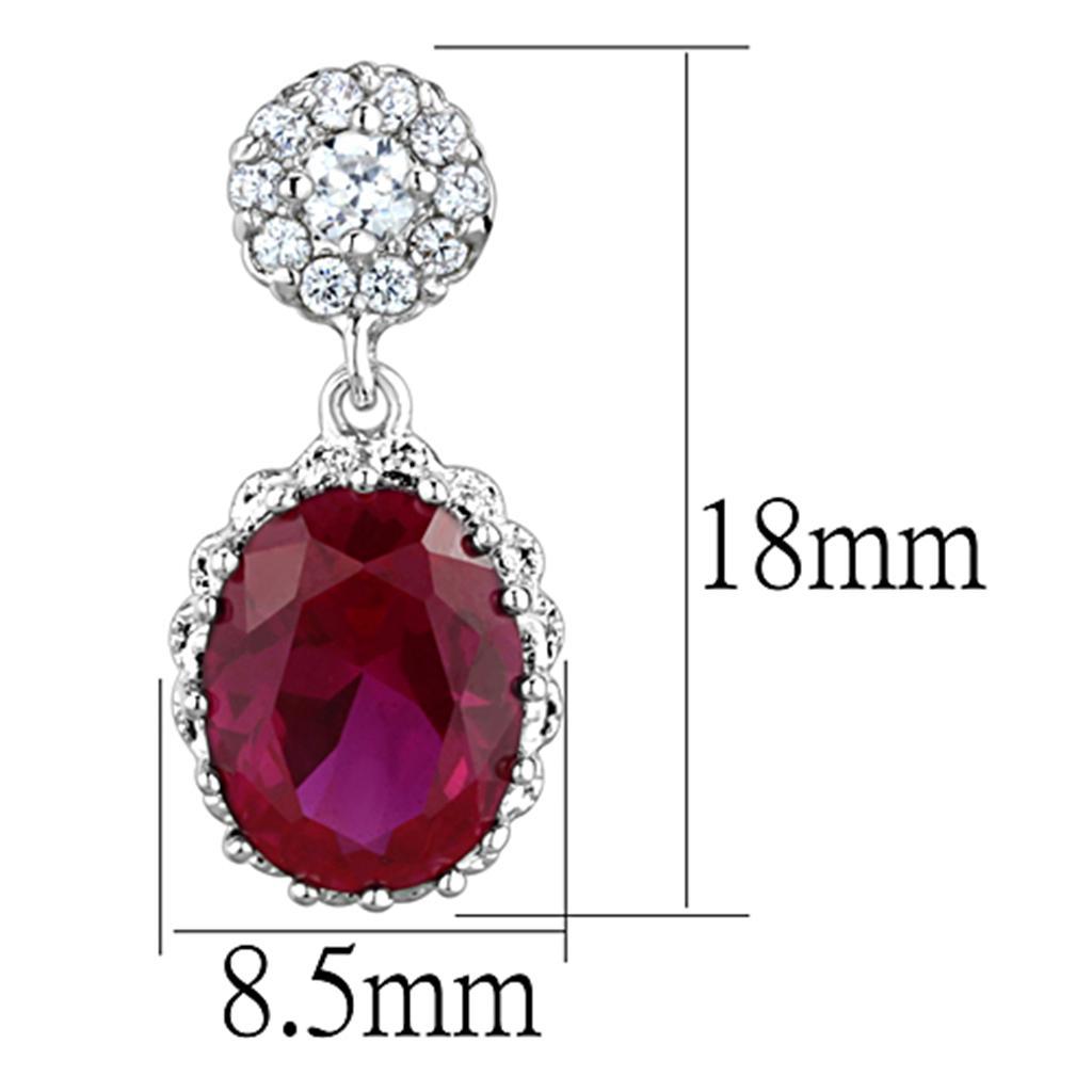 3W653 - Rhodium Brass Earrings with AAA Grade CZ in Ruby-1