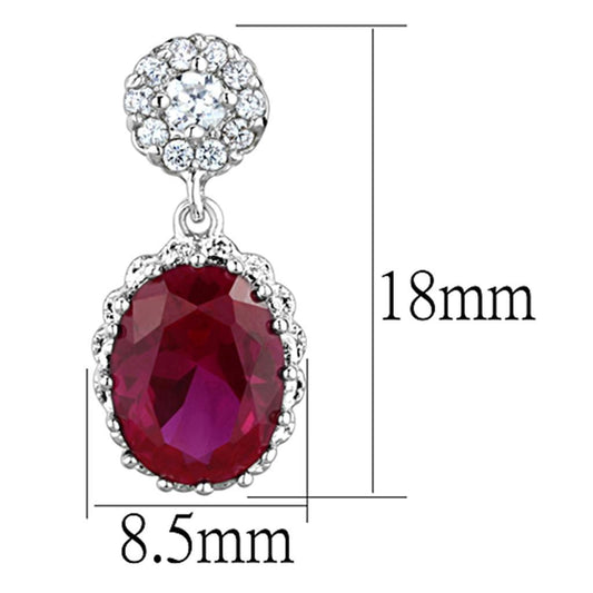 3W653 - Rhodium Brass Earrings with AAA Grade CZ in Ruby-1