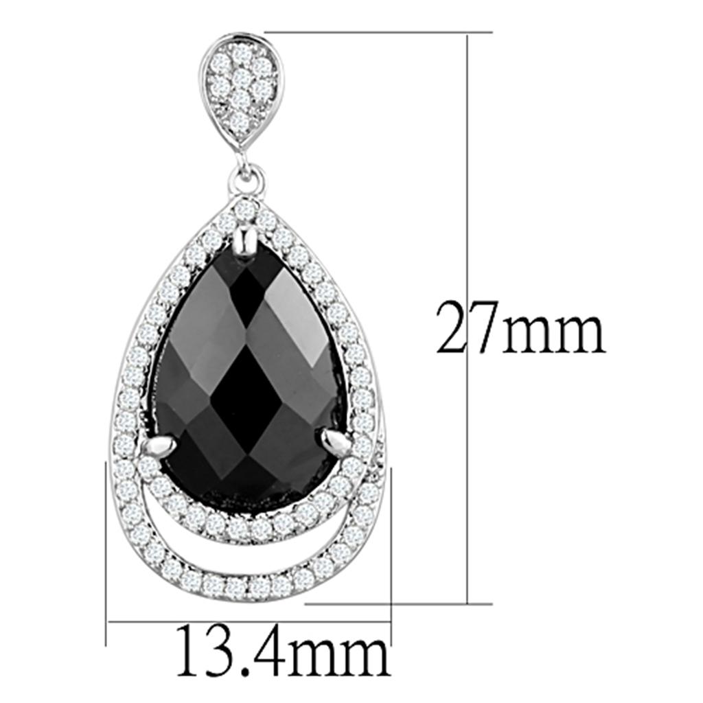 3W658 - Rhodium Brass Earrings with AAA Grade CZ in Jet-1
