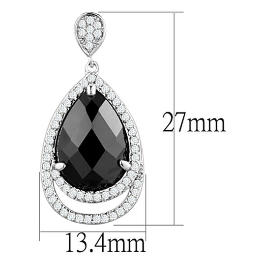 3W658 - Rhodium Brass Earrings with AAA Grade CZ in Jet-1