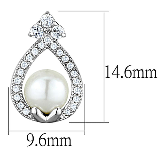 3W665 - Rhodium Brass Earrings with Synthetic Pearl in White-1