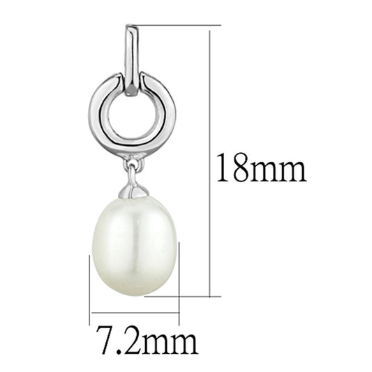 3W684 - Rhodium Brass Earrings with Synthetic Pearl in White-1