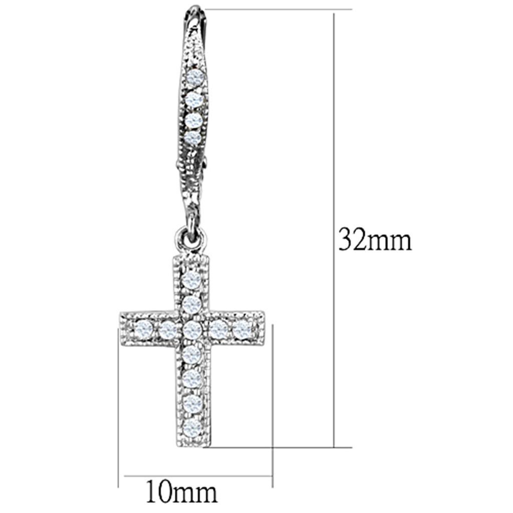 3W688 - Rhodium Brass Earrings with AAA Grade CZ in Clear-1