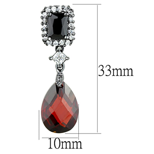 3W704 - Ruthenium Brass Earrings with AAA Grade CZ in Garnet-1