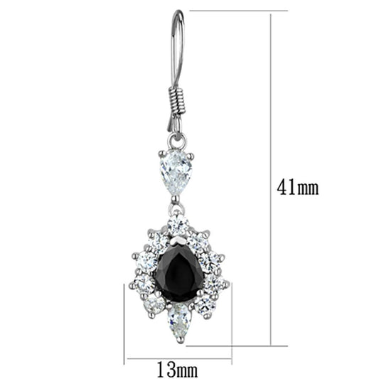 3W705 - Rhodium Brass Earrings with AAA Grade CZ in Black Diamond-1
