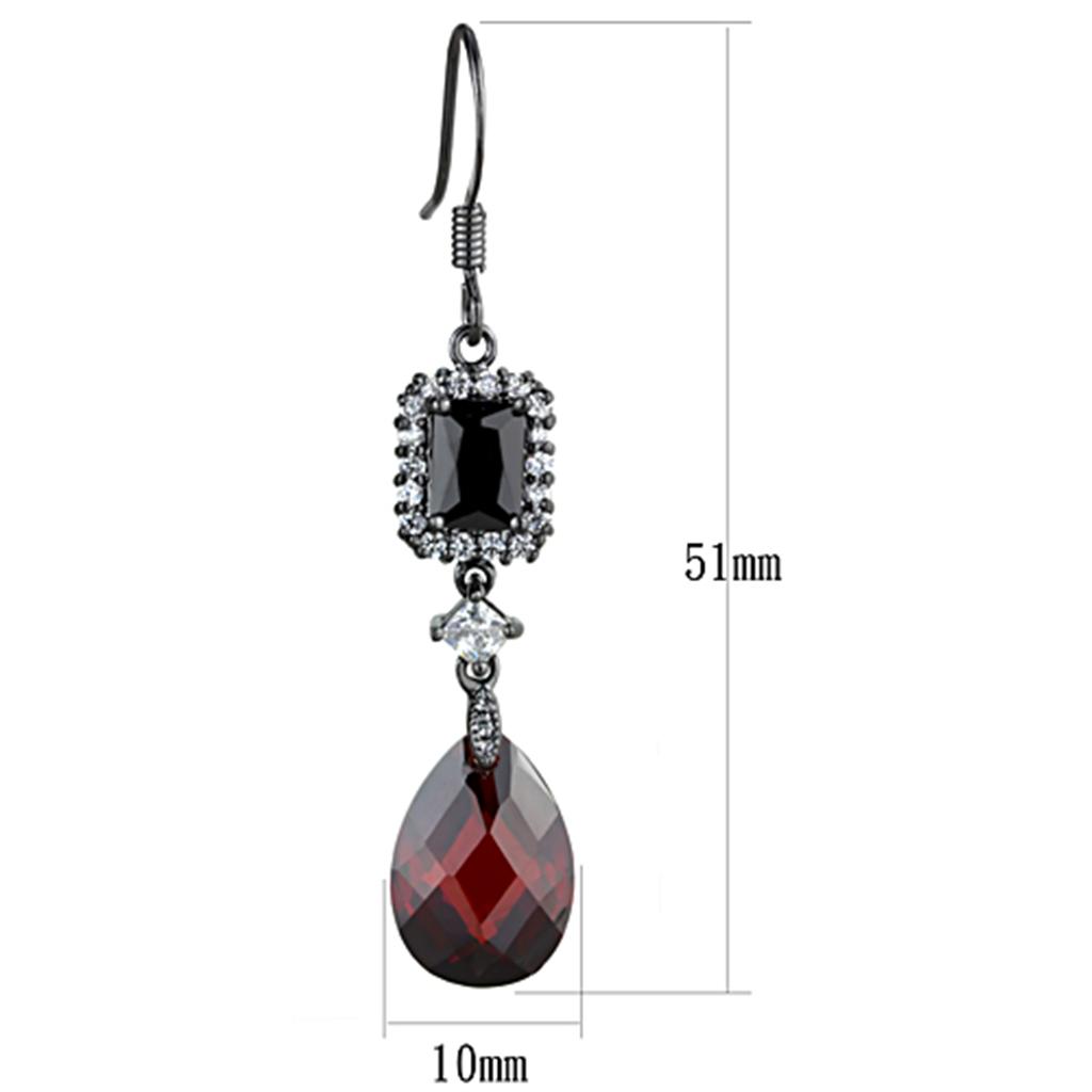 3W706 - Ruthenium Brass Earrings with AAA Grade CZ in Garnet-1