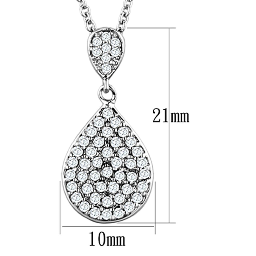 3W720 - Rhodium Brass Necklace with AAA Grade CZ in Clear-1