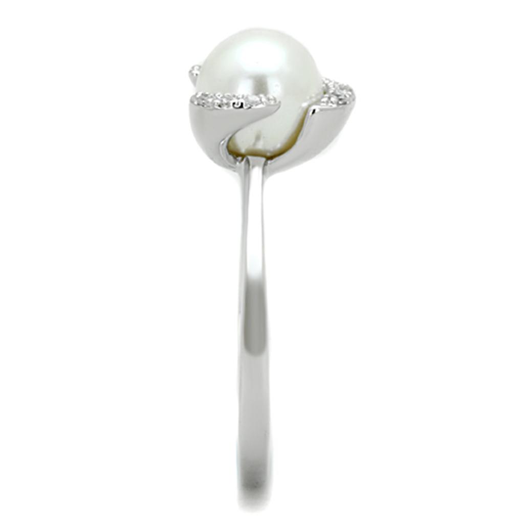3W721 - Rhodium Brass Ring with Synthetic Pearl in White-3