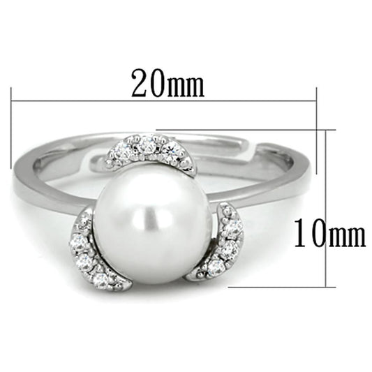 3W722 - Rhodium Brass Ring with Synthetic Pearl in White-1