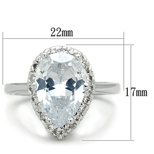 3W750 - Rhodium Brass Ring with AAA Grade CZ in Clear-1