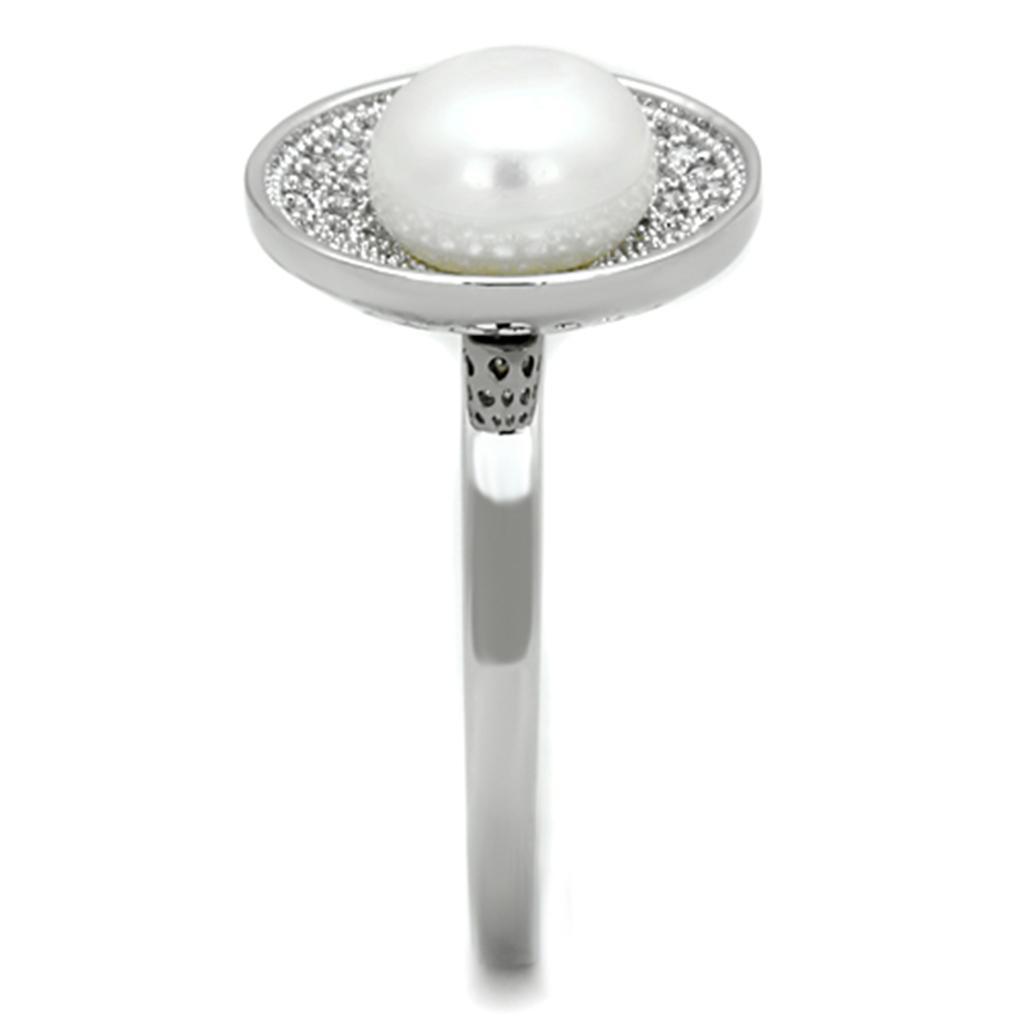 3W755 - Rhodium Brass Ring with Synthetic Pearl in White-3