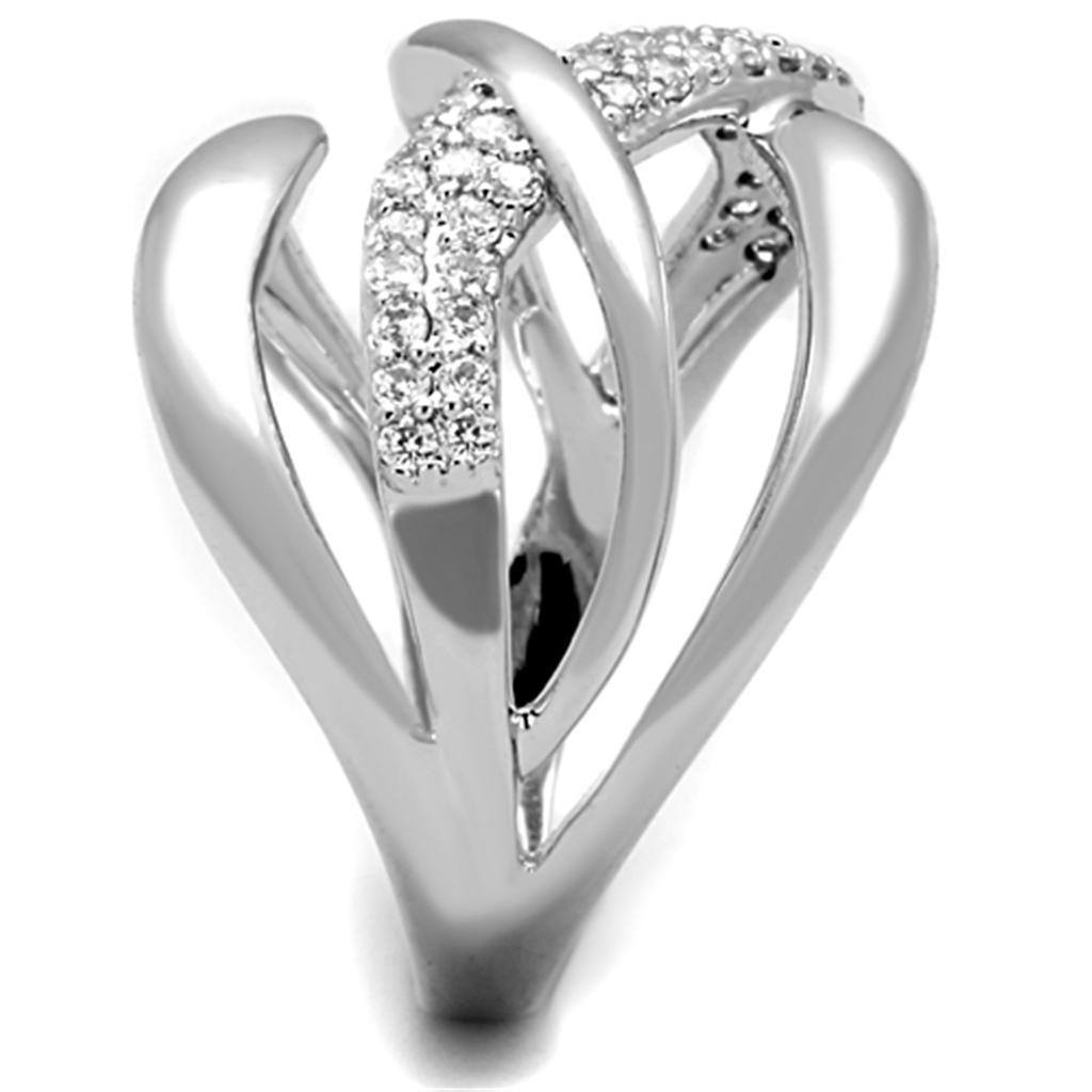 3W766 - Rhodium Brass Ring with AAA Grade CZ in Clear-3