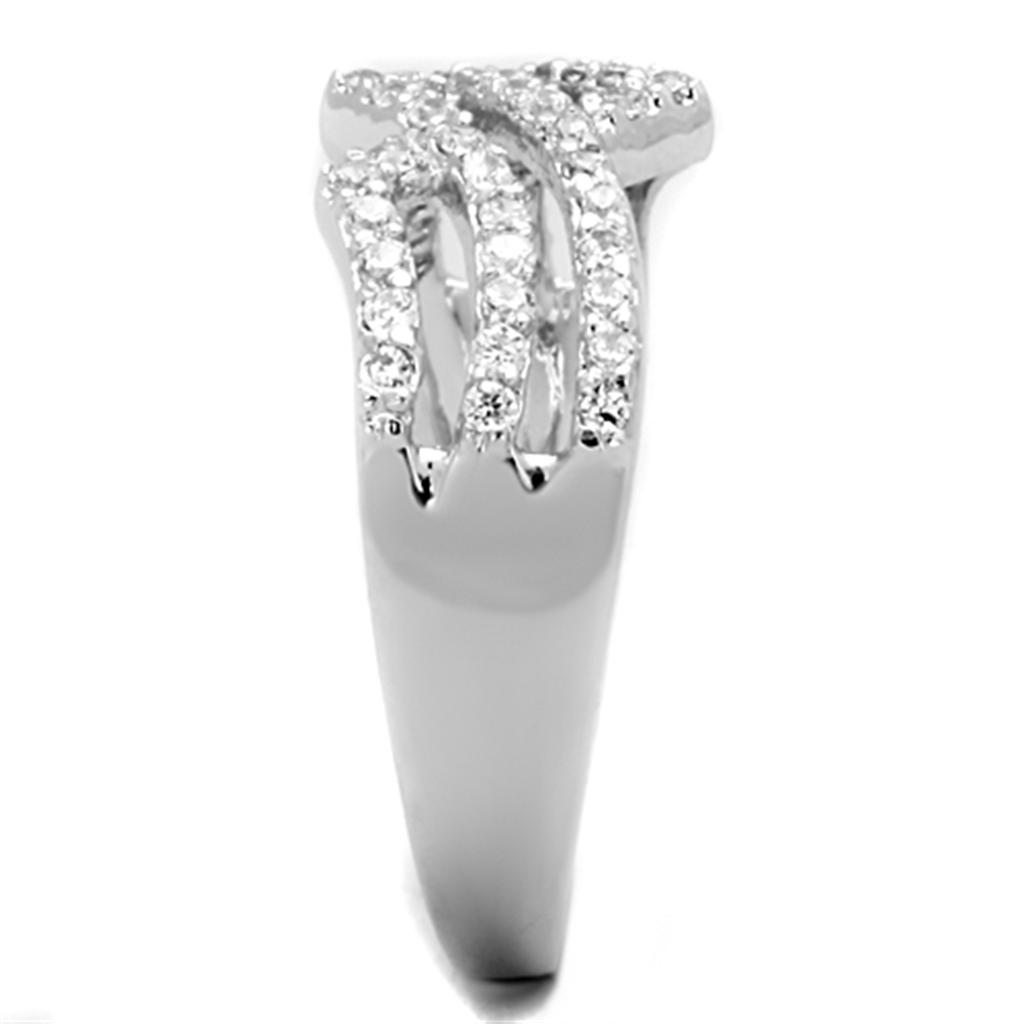 3W771 - Rhodium Brass Ring with AAA Grade CZ in Clear-3