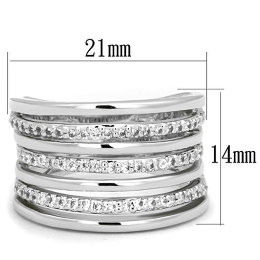 3W791 - Rhodium Brass Ring with AAA Grade CZ in Clear-1