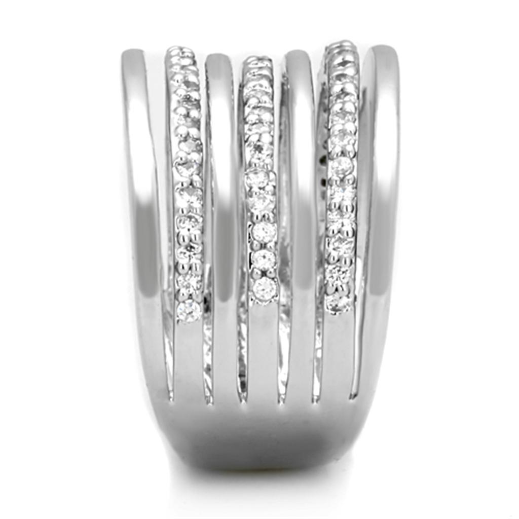 3W791 - Rhodium Brass Ring with AAA Grade CZ in Clear-3