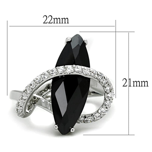 3W800 - Rhodium Brass Ring with AAA Grade CZ in Jet-1