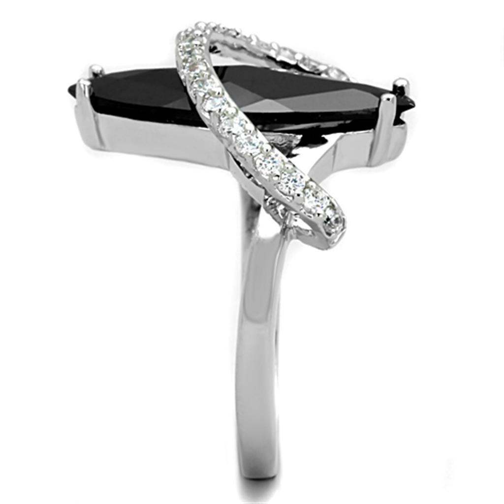 3W800 - Rhodium Brass Ring with AAA Grade CZ in Jet-3