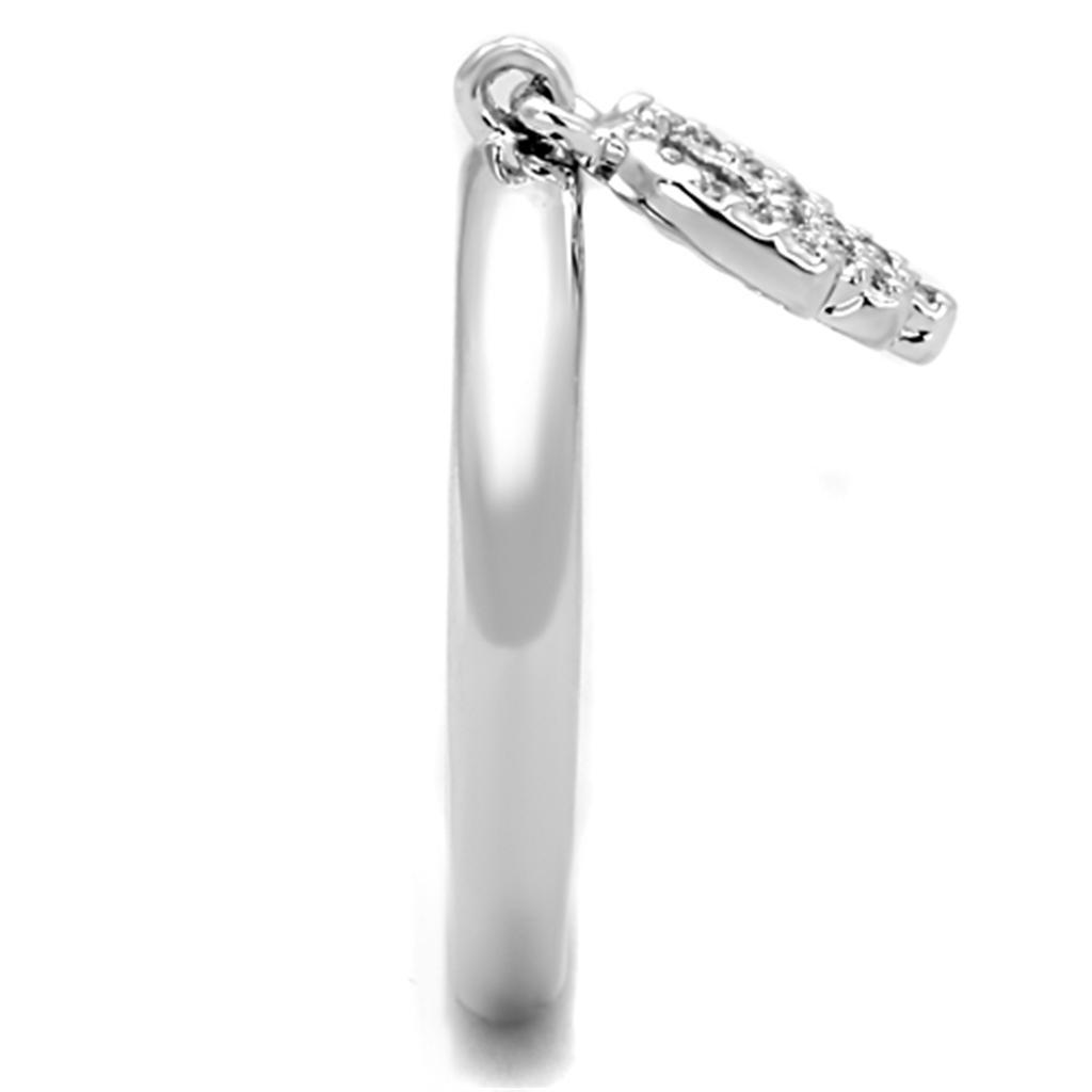 3W808 - Rhodium Brass Ring with AAA Grade CZ in Clear-3