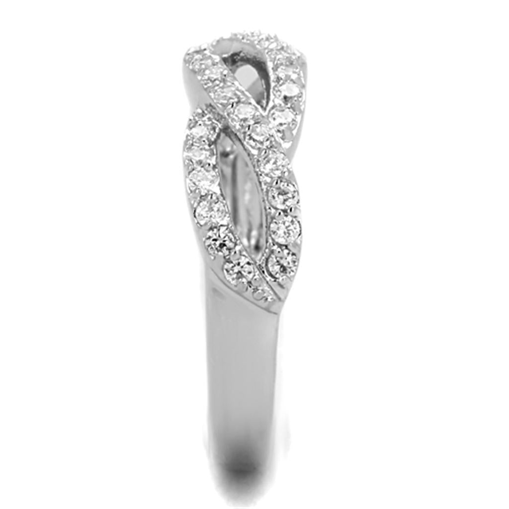 3W809 - Rhodium Brass Ring with AAA Grade CZ in Clear-3