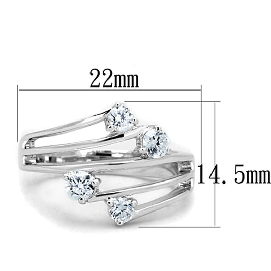 3W813 - Rhodium Brass Ring with AAA Grade CZ in Clear-1