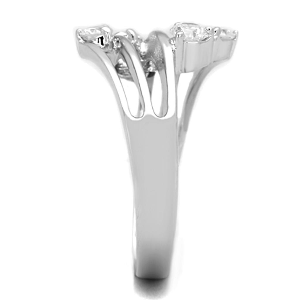 3W813 - Rhodium Brass Ring with AAA Grade CZ in Clear-3