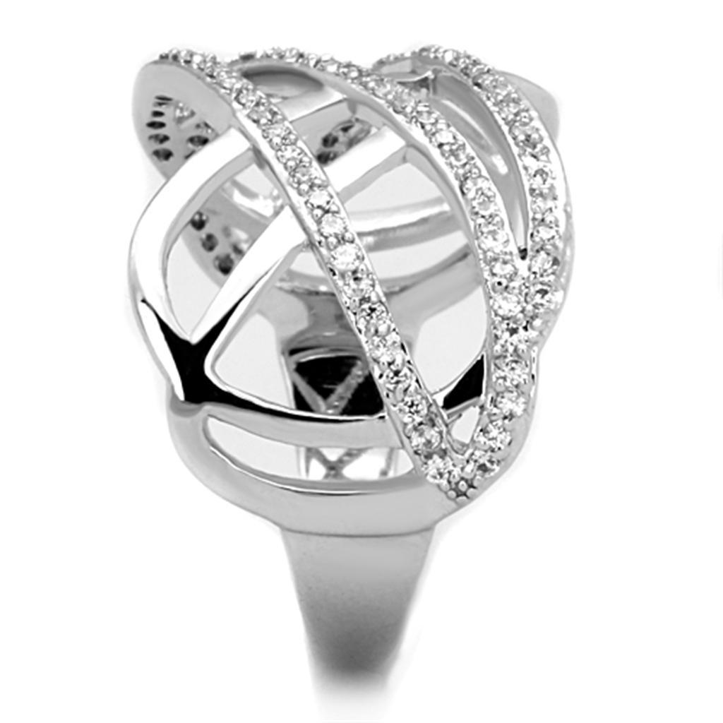 3W823 - Rhodium Brass Ring with AAA Grade CZ in Clear-3